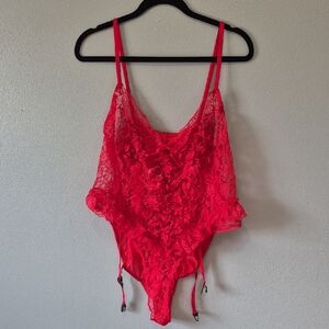 Vintage. Red Lace Bodysuit with Garter Straps. 3X.